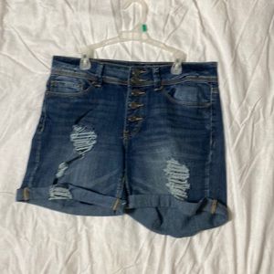 Indigo Rein High Waisted Denim Ripped Shorts